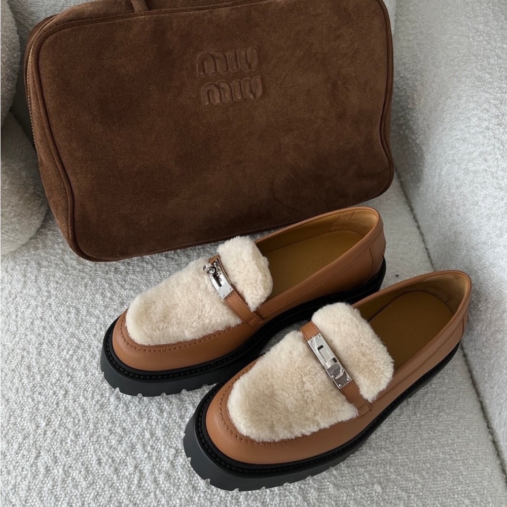 Hermes Icone Leather & Shearling Loafers | Size 38